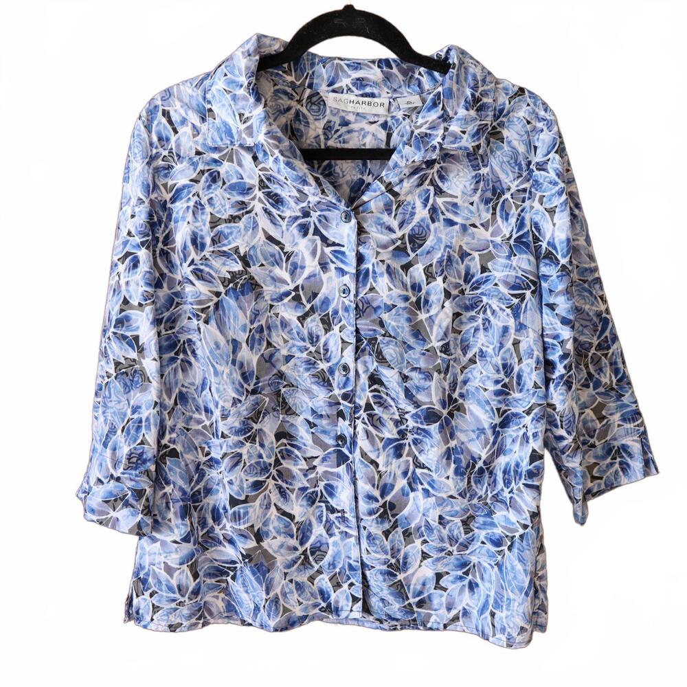 Y2K Women's Geometric 3/4 Sleeve Blouse Sag Harbor Petite‎ Lg